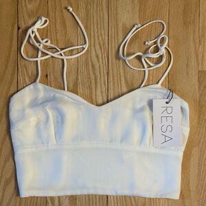 RESA Crop Top, Spaghetti Straps, Ruching in Back, White, NWT Size XS